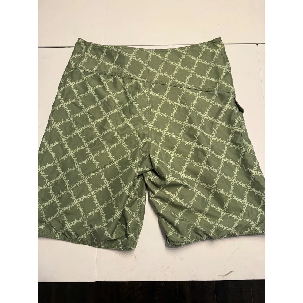 DC Shoes Mens Board Shorts Size 38 Green All Over Logo Print Swim Trunks Skate
